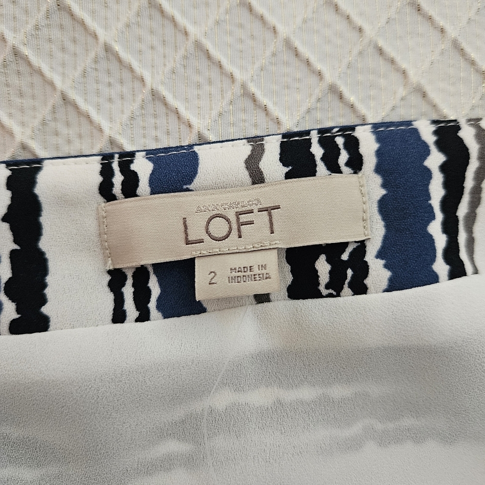 NWT LOFT Striped Blue, Black and White Flounce Skirt - Picture 9 of 12